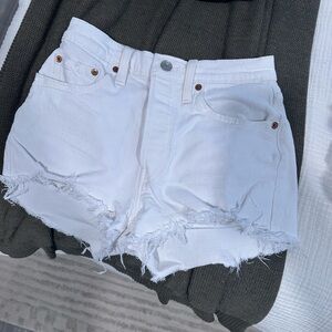 Levi White Distressed Denim Shorts